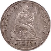 1853/4 Seated Liberty Quarter (25c) Arrows and Rays Obverse Image