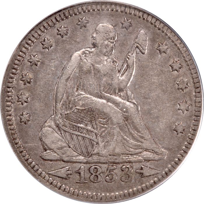 1853/4 Seated Liberty Quarter (25c) Arrows and Rays Obverse Image