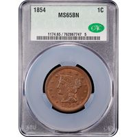1854 Braided Hair Large Cent (1c) Obverse Slab Image