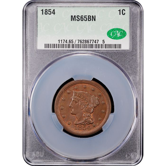 1854 Braided Hair Large Cent (1c) Obverse Slab Image