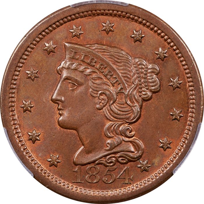 1854 Braided Hair Large Cent (1c) Obverse Image