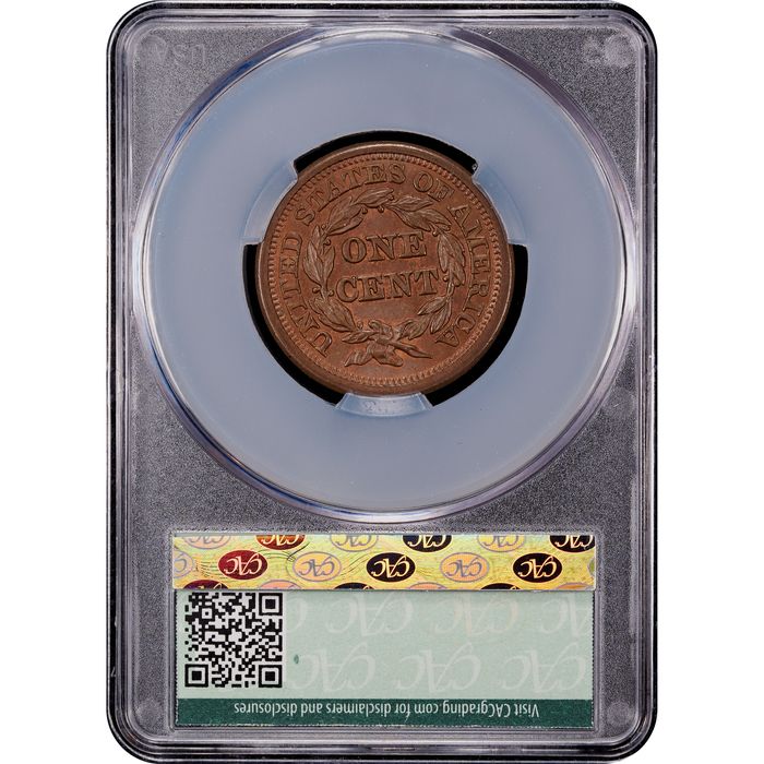 1854 Braided Hair Large Cent (1c) Reverse Slab Image