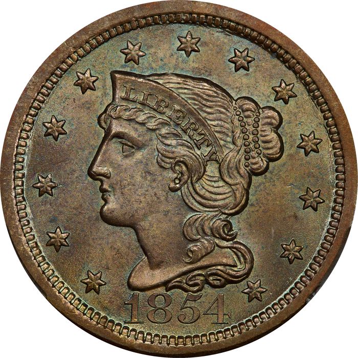 1854 Braided Hair Large Cent (1c) Photo 3