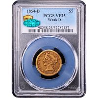 1854-D Liberty Gold Half Eagle ($5) Weak D Obverse Slab Image
