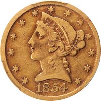 1854-D Liberty Gold Half Eagle ($5) Weak D Obverse Image