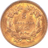 1854 Gold Three Dollar ($3) Reverse Image