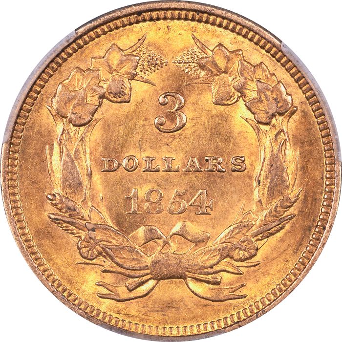 1854 Gold Three Dollar ($3) Reverse Image