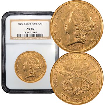 1854 Liberty Gold Double Eagle ($20) Large Date Composite Image