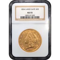 1854 Liberty Gold Double Eagle ($20) Large Date Obverse Slab Image