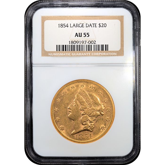 1854 Liberty Gold Double Eagle ($20) Large Date Obverse Slab Image