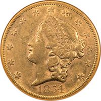 1854 Liberty Gold Double Eagle ($20) Large Date Obverse Image