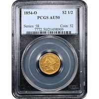 1854-O Liberty Gold Quarter Eagle ($2.50) Obverse Slab Image