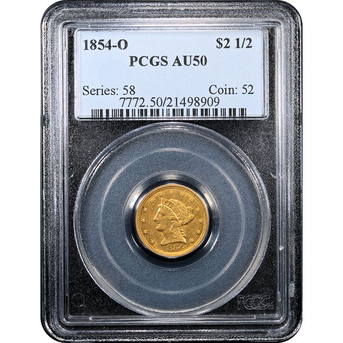 1854-O Liberty Gold Quarter Eagle ($2.50) Obverse Slab Image