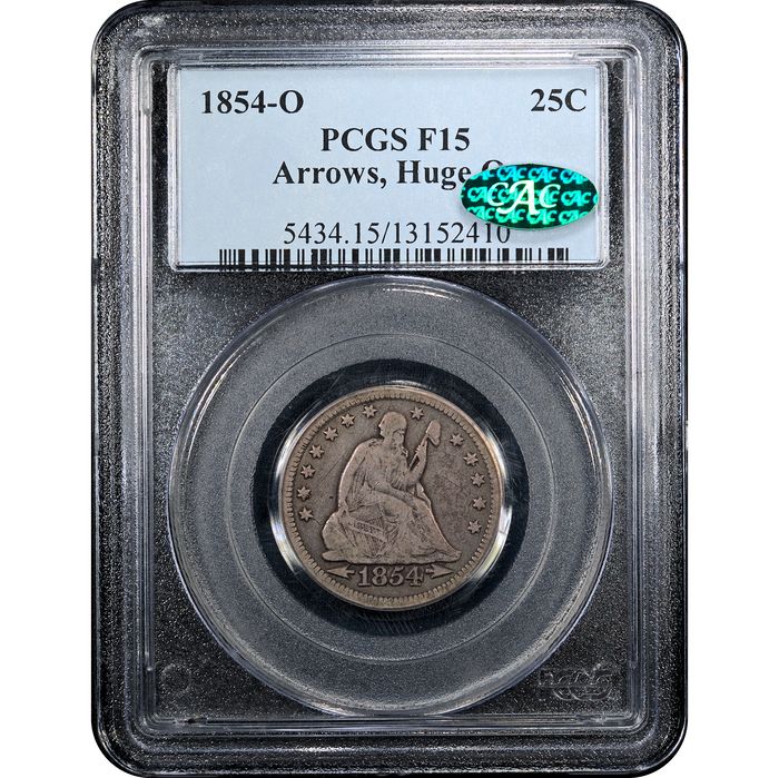 1854-O Seated Liberty Quarter (25c) Huge O Obverse Slab Image