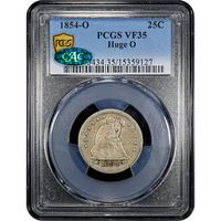 1854-O Seated Liberty Quarter (25c) Huge O Obverse Slab Image
