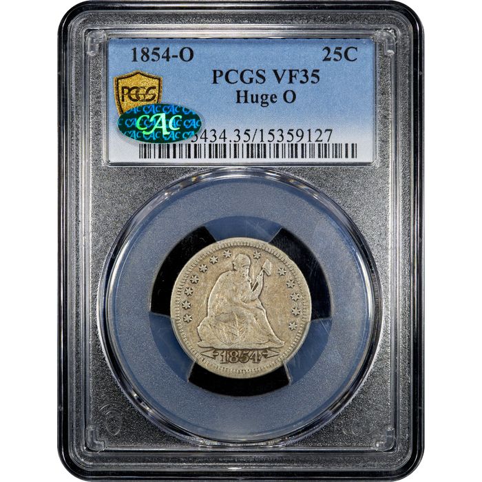 1854-O Seated Liberty Quarter (25c) Huge O Obverse Slab Image