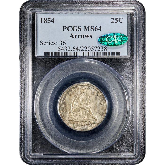 1854 Seated Liberty Quarter (25c) Arrows Obverse Slab Image