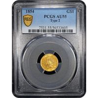 1854 Type 2 Gold Dollar ($1) Obverse Image
