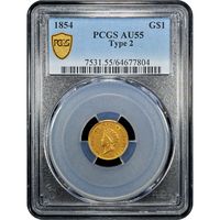 1854 Type 2 Gold Dollar ($1) Obverse Image
