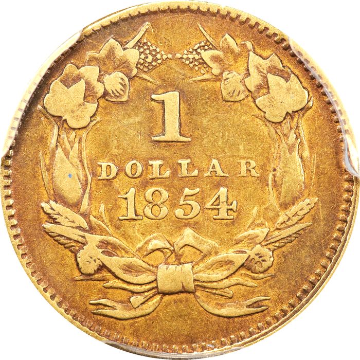 1854 Type 2 Gold Dollar ($1) Reverse Image