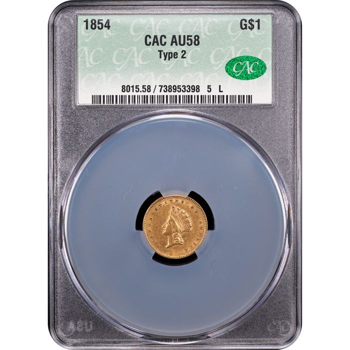 1854 Type 2 Gold Dollar (G$1) Obverse Slab Image