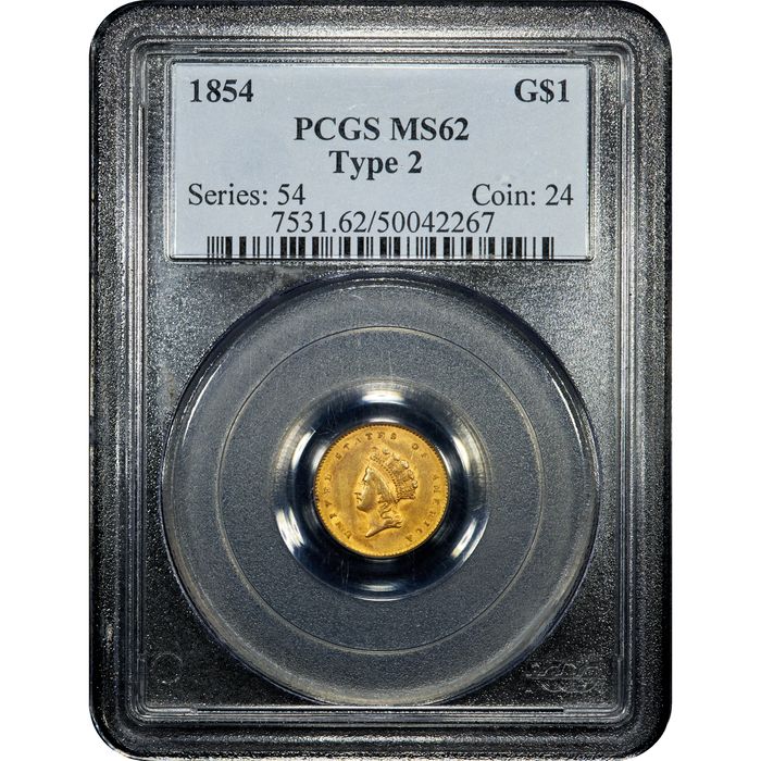 1854 Type 2 Gold Dollar (G$1) Obverse Slab Image