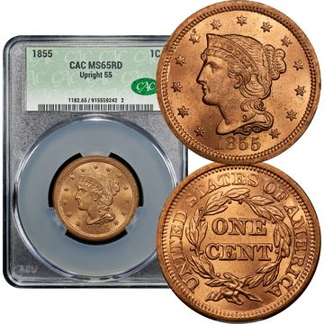 1855 Braided Hair Large Cent (1c) Upright 55 Composite Image