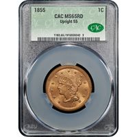 1855 Braided Hair Large Cent (1c) Upright 55 Obverse Image