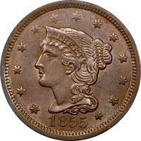 1855 Braided Hair Large Cent (1c) Upright 55 Photo 3