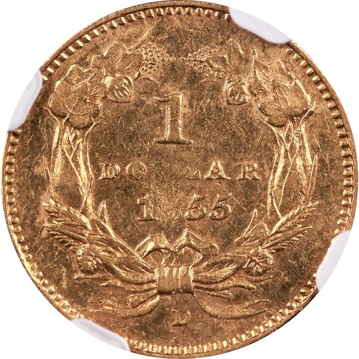 1855-D Gold Dollar (G$1) Reverse Image