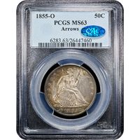 1855-O Seated Liberty Half Dollar (50c) Arrows Obverse Slab Image