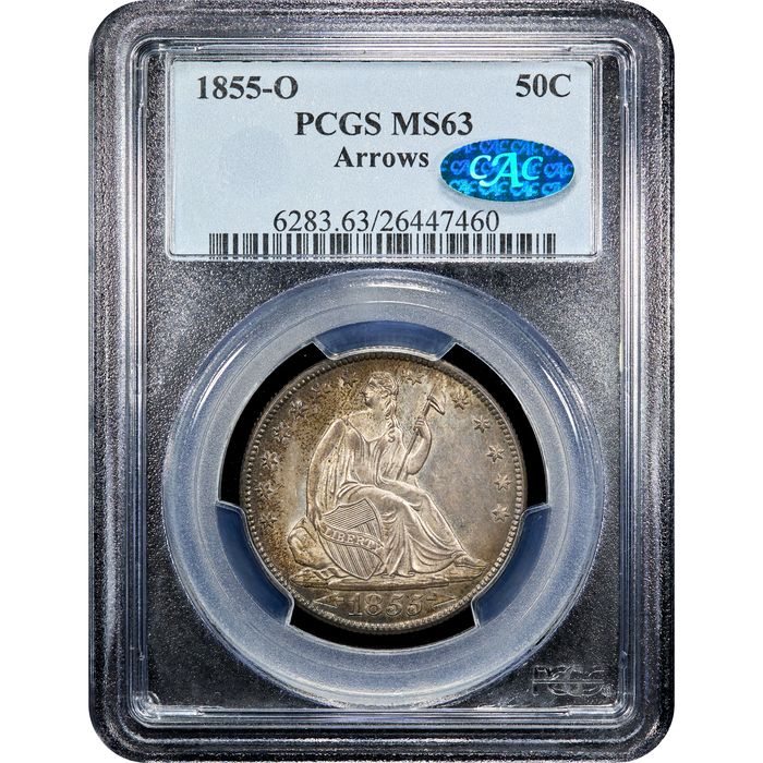 1855-O Seated Liberty Half Dollar (50c) Arrows Obverse Slab Image