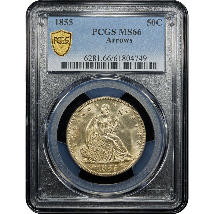 1855 Seated Liberty Half Dollar (50c) Arrows Obverse Slab Image