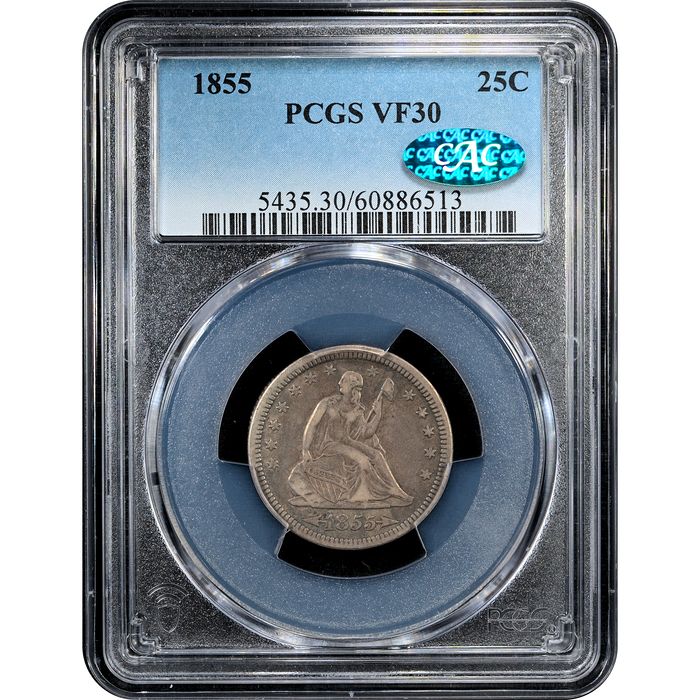 1855 Seated Liberty Quarter (25c) Obverse Slab Image