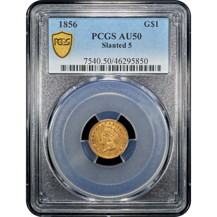1856 Gold Dollar ($1) Slanted 5 Obverse Slab Image