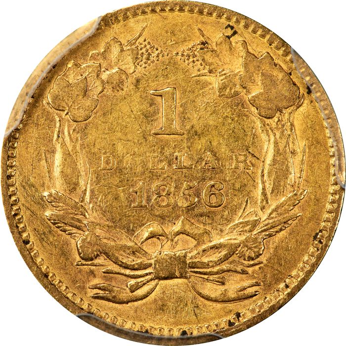 1856 Gold Dollar ($1) Slanted 5 Reverse Image