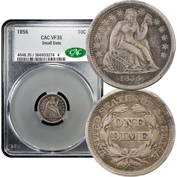 1856 Small Date Seated Liberty Dime (10c) Composite Image