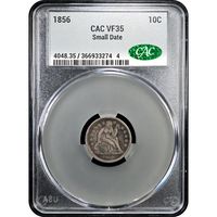 1856 Small Date Seated Liberty Dime (10c) Obverse Slab Image