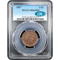 1857 Braided Hair Half Cent (1/2c) Obverse Slab Image