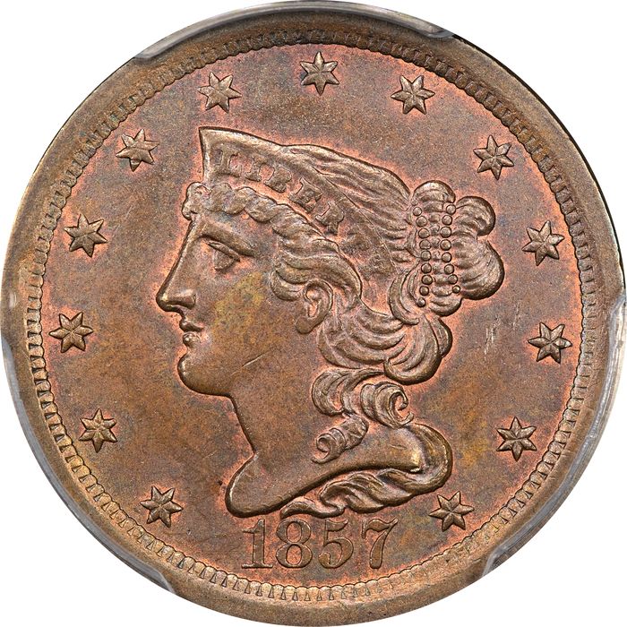 1857 Braided Hair Half Cent (1/2c) Obverse Image