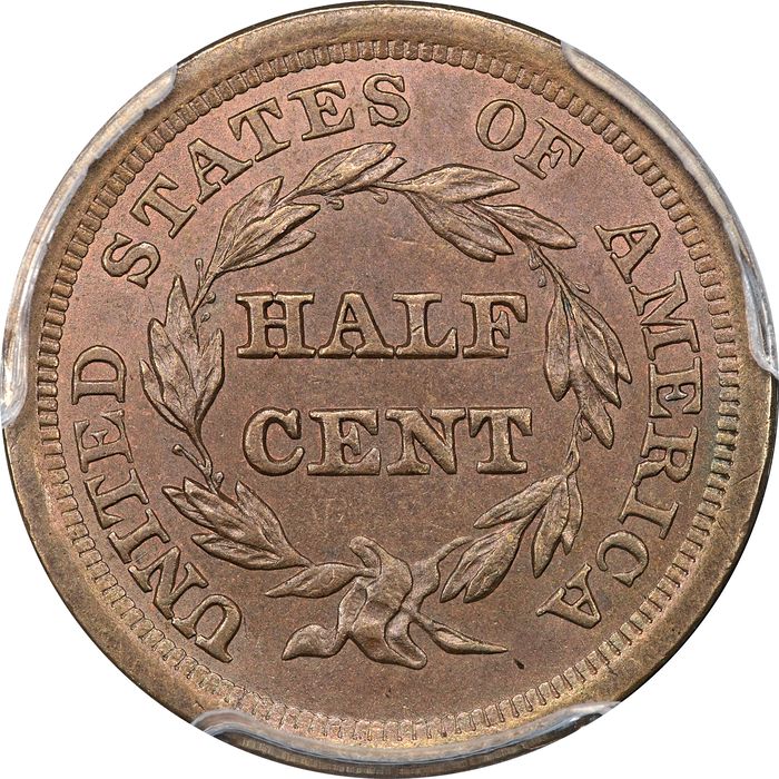 1857 Braided Hair Half Cent (1/2c) Reverse Image