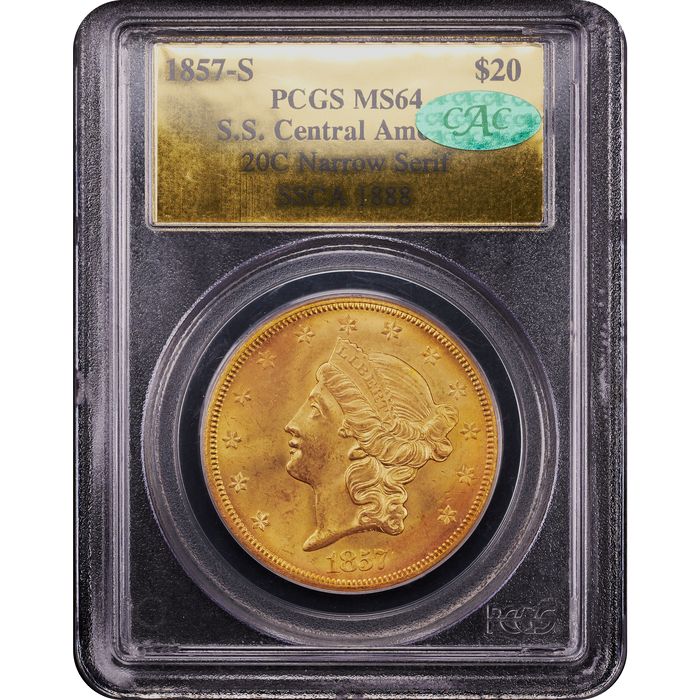 1857-S Liberty Gold Double Eagle ($20) S.S. Central America Obverse Slab Image