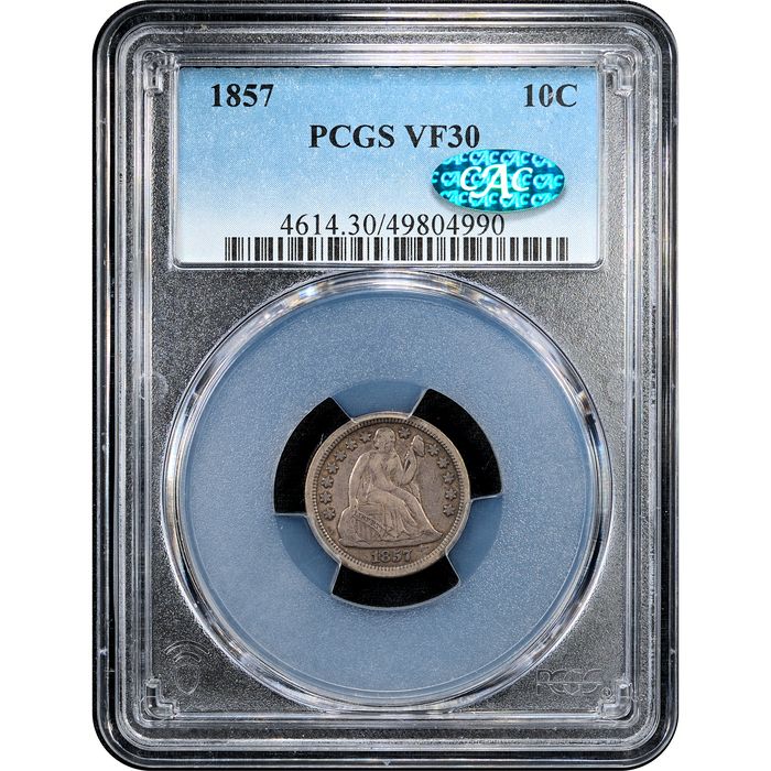 1857 Seated Liberty Dime (10c) Obverse Slab Image