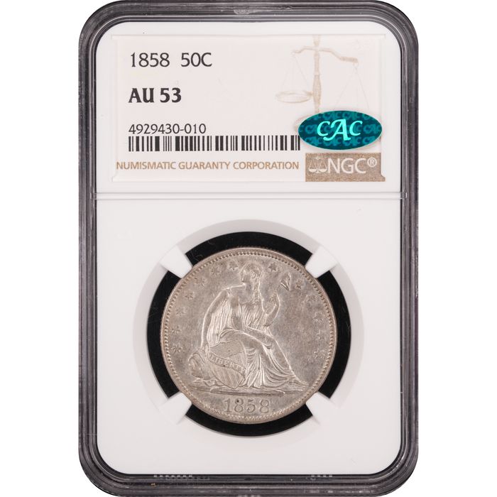1858 Seated Liberty Half Dollar (50c) Obverse Slab Image