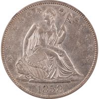 1858 Seated Liberty Half Dollar (50c) Obverse Image