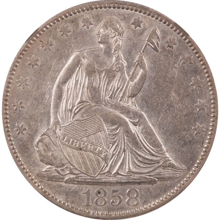 1858 Seated Liberty Half Dollar (50c) Obverse Image