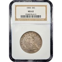 1858 Seated Liberty Half Dollar (50c) Obverse Image