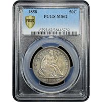 1858 Seated Liberty Half Dollar (50c) Obverse Slab Image
