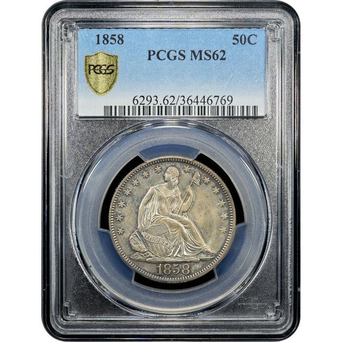 1858 Seated Liberty Half Dollar (50c) Obverse Slab Image