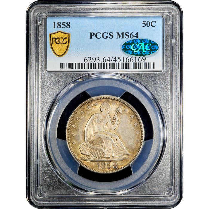 1858 Seated Liberty Half Dollar (50c) Obverse Slab Image